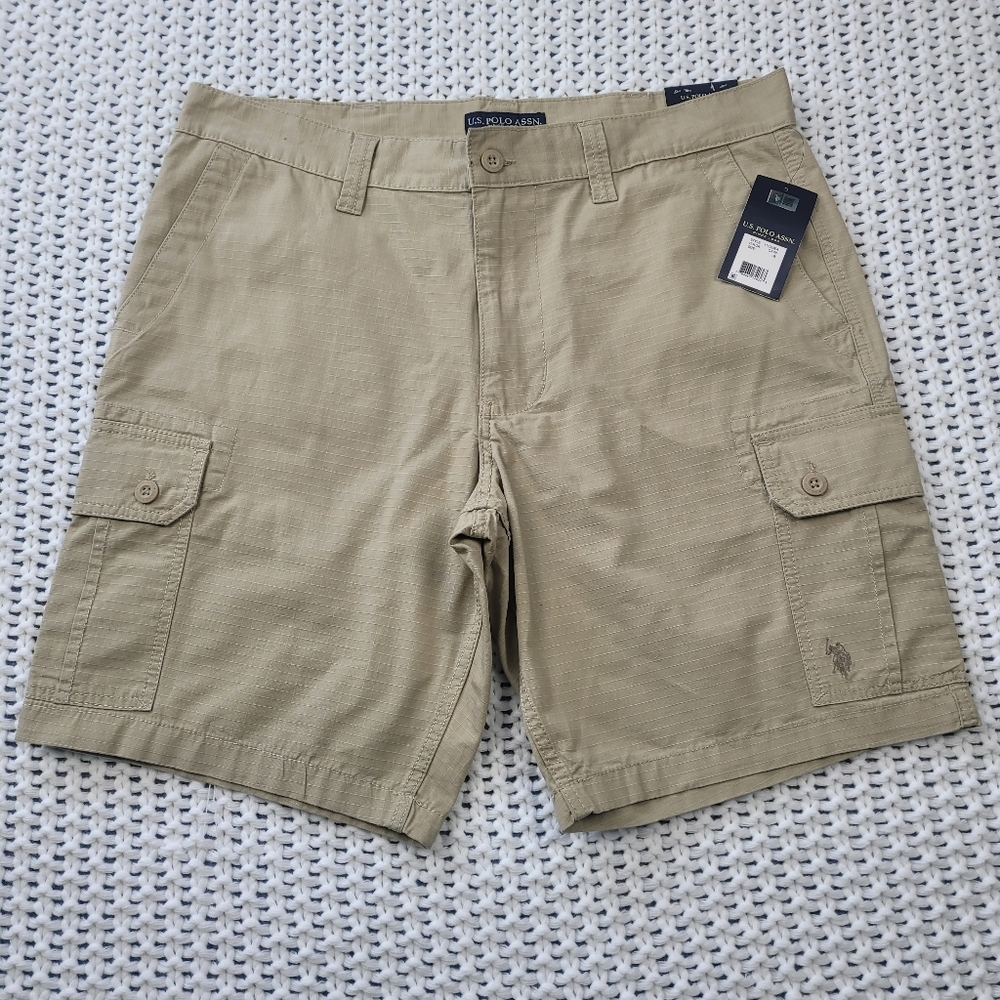 U.S. Polo Assn. Cargo Shorts Mens SizeW38 Relaxed Flap Pockets Summer Beige NWT